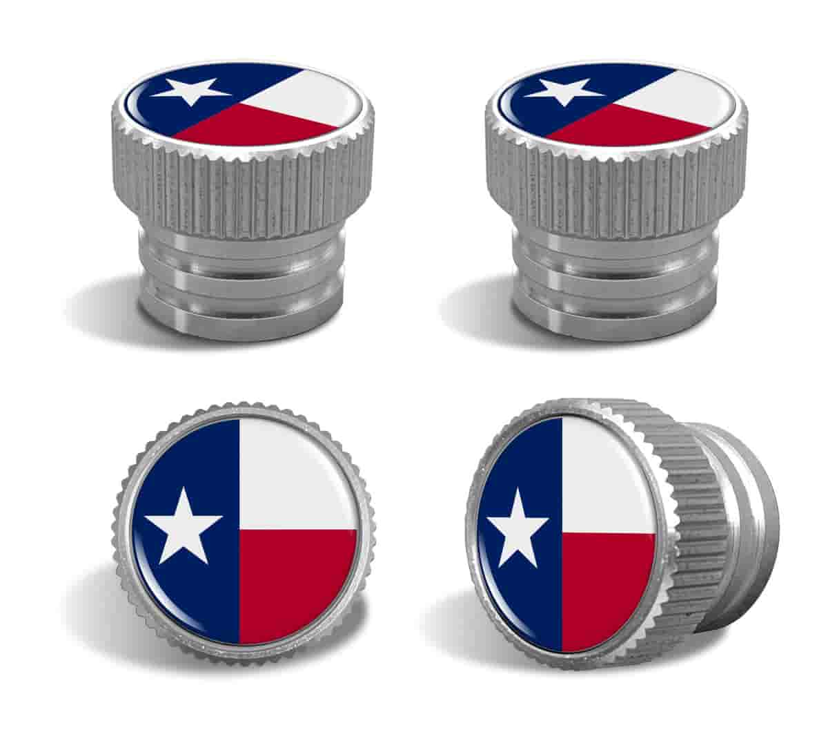 Texas Lone Star Flag Tire Valve Stem Caps – Silver Aluminum Set of 4